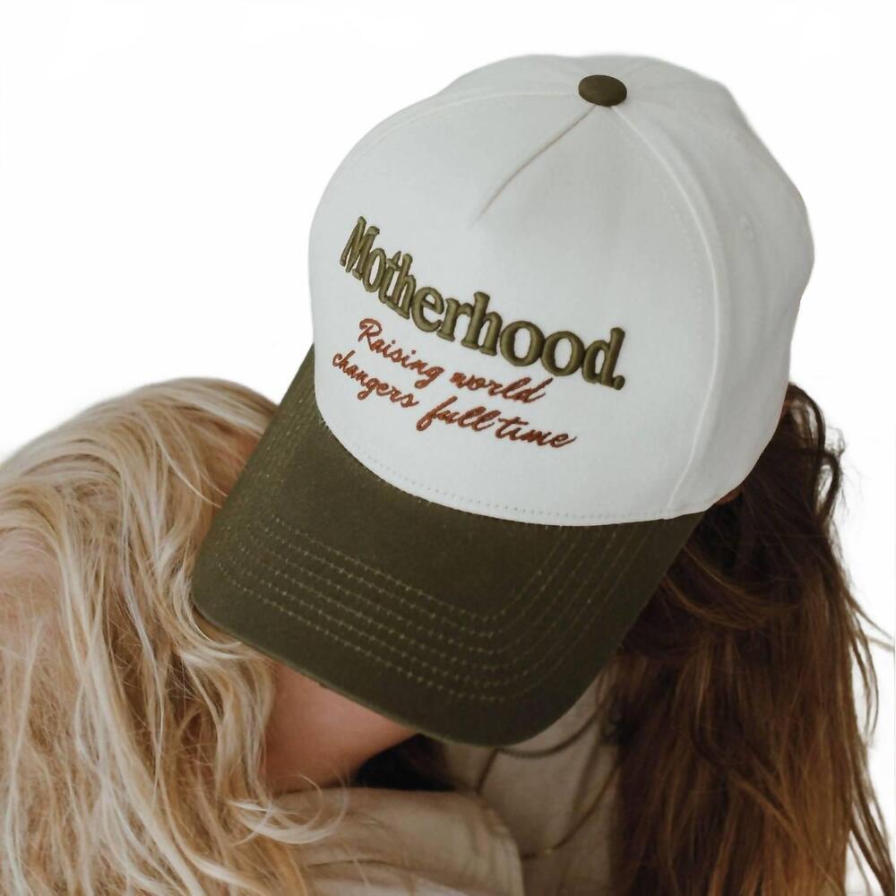 NEW JENESSA WAIT unisex motherhood raising world changer hat in green bill, with